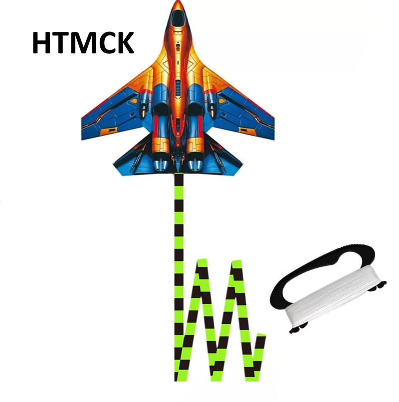Kite Easy Fly Kids - HTMCK戦闘機型凧45cm大型飛行機凧、100mラインハンドル付き、屋外スポーツ用凧、子供と大人向け、ビーチや公園で簡単に飛ばせる凧