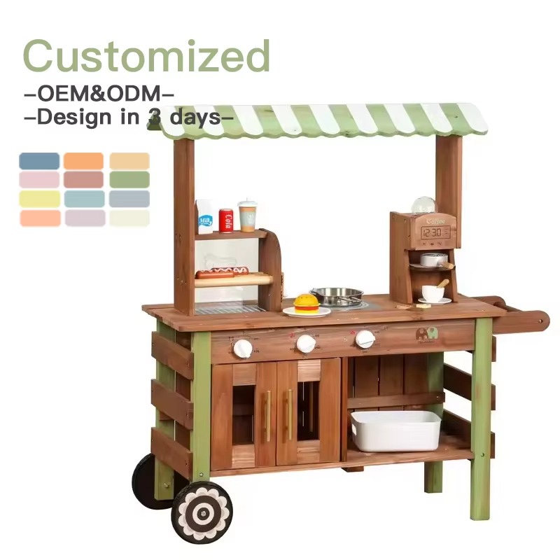 Kids Outdoor Mud Kitchen Accessories - 子供用屋外木製キッチン マッドキッチン 木製おもちゃプレイセット コーヒーメーカー ホットドッグローラー 飲み物とアクセサリー付き