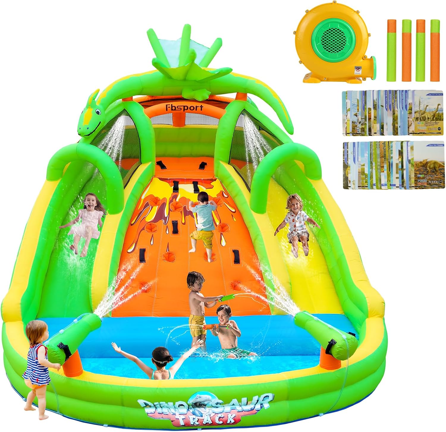 Kids Outdoor Inflatable Water Slide - 子供用インフレータブルバウンスハウス（滑り台、クライミングウォール、水鉄砲付き）-屋内/屋外兼用バウンシーキャッスル（公園、裏庭用）（送風機付き）