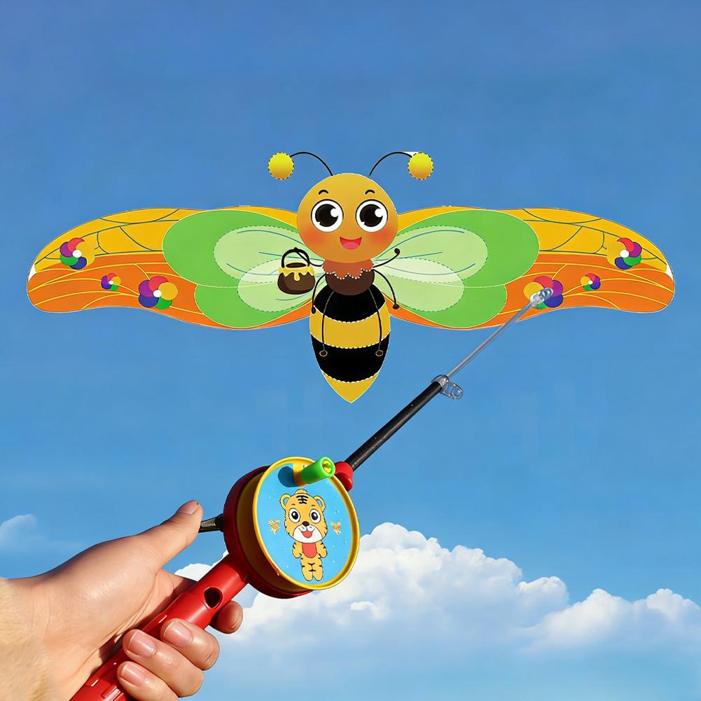 Kite Easy Fly Kids - 子供用ミニ釣り竿凧 生き生きとした蝶、ツバメ、オウム 簡単に飛ばせる金魚凧 幼児向け 屋外 ビーチ