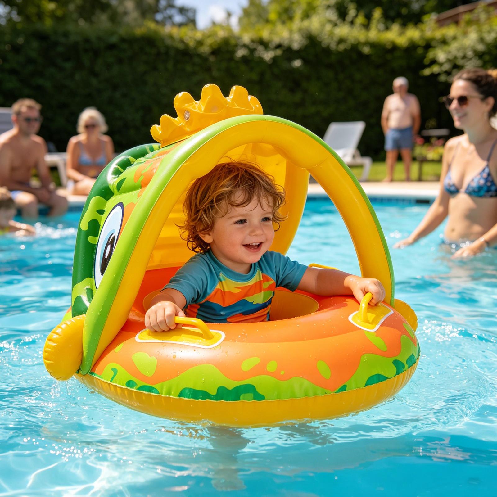 Kids Outdoor Lawn Chair - プールフロート 子供用インフレータブルチェア サンキャノピー付き 湖用フロート ハンドル付き 男の子