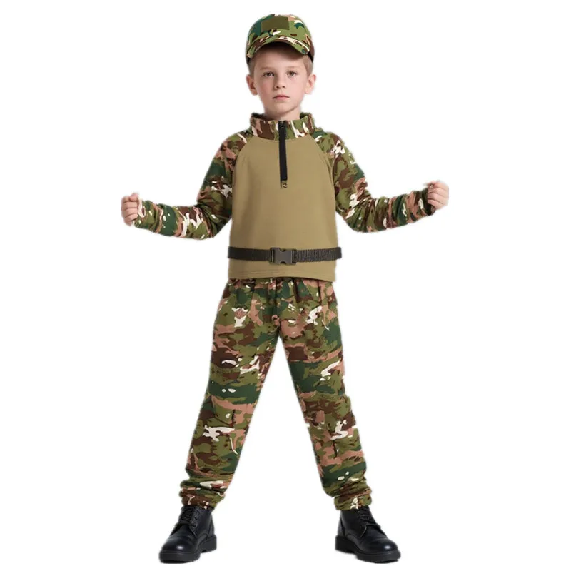 Kids Outdoor Movies - 子供大人迷彩カエル衣装サマーキャンプコスチュームスタンドカラースポーツウェアセットアウトドアアドベンチャー旅行着用ベルト帽子付き