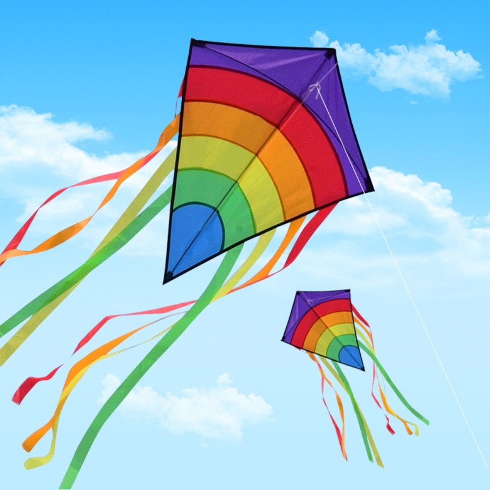 Kite Easy Fly Kids - 簡単に飛ばせるカラフルなレインボー凧 複数の尾付き 飛行性の良い子供用凧 80メートル凧ライン キッズギフト