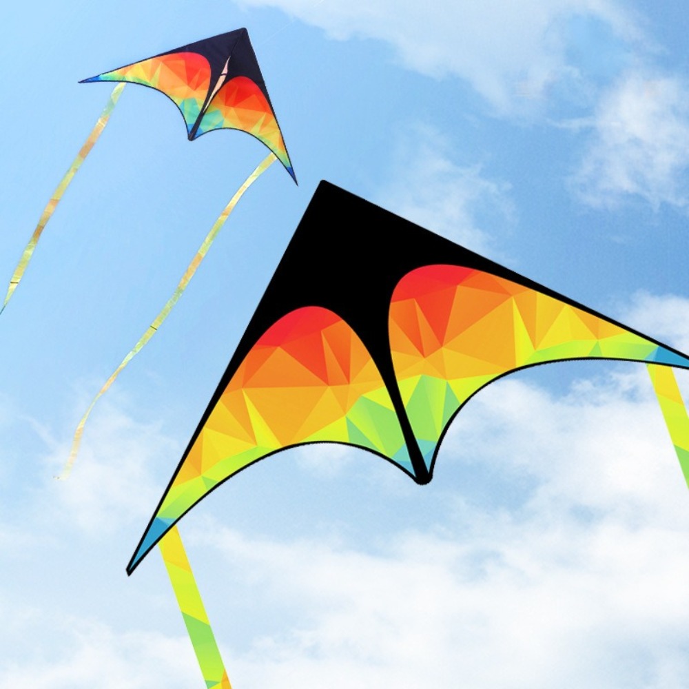 Kite Easy Fly Kids - 双尾大型デルタ凧 ロングテール 簡単に飛ばせる子供用凧 50メートルライン付き 飛行に優れた草原凧 子供&大人用