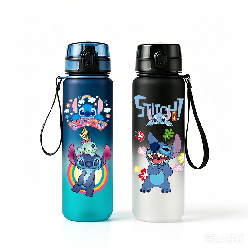Kids Outdoor Movies - スティッチアニメウォーターボトル 650ml 漏れ防止 ポータブル ランヤード付き 子供用