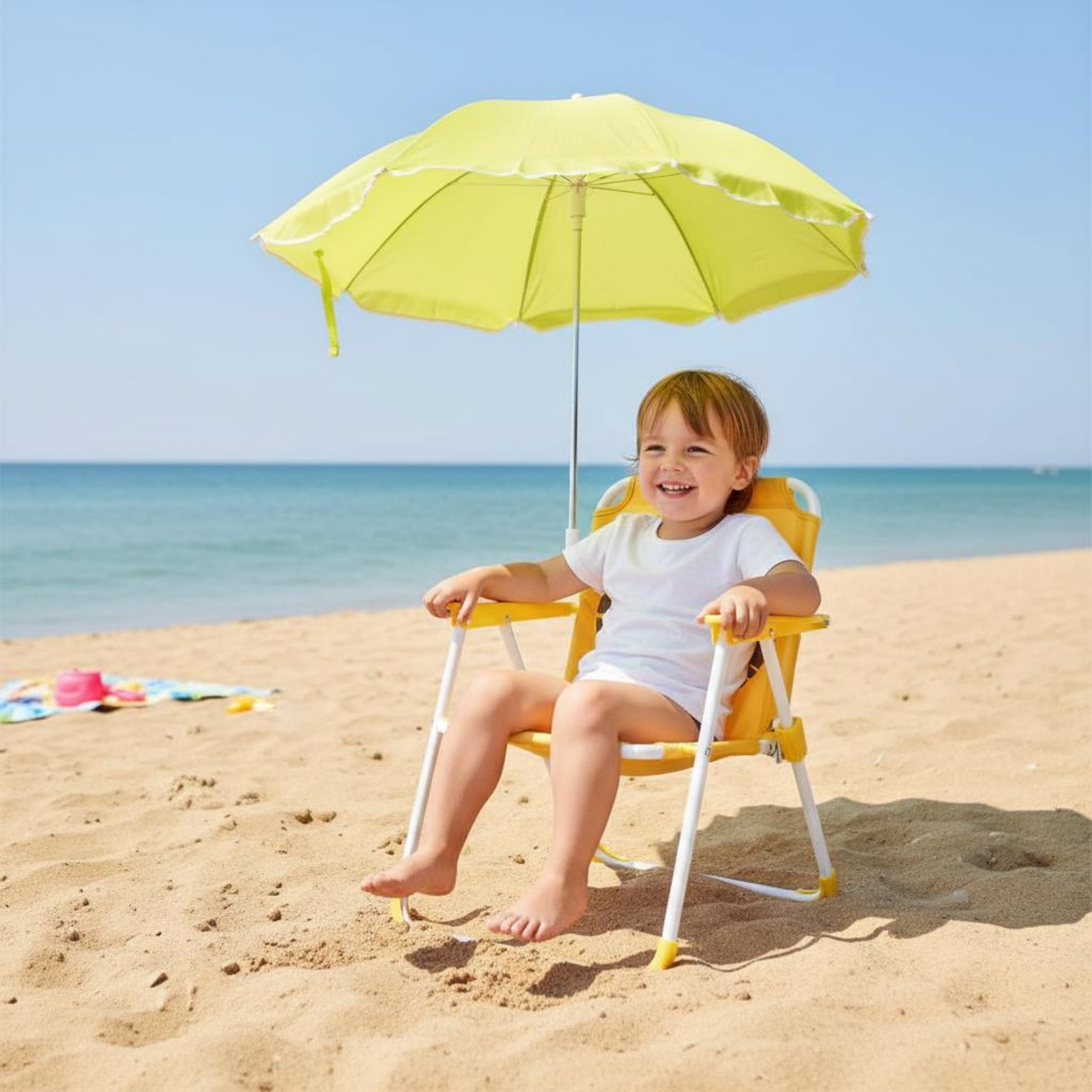 Kids Outdoor Folding Chair - 子供用ポータブルチェア、日よけ付き軽量キッズビーチチェア、傘付き、防水、漫画キャラクタープリント