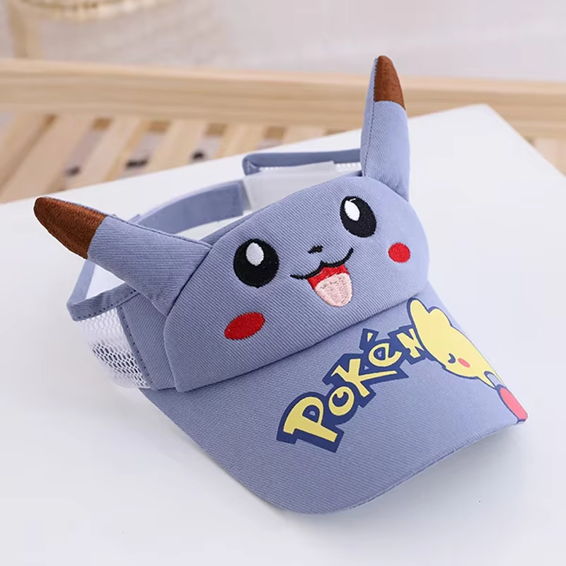 Kids Outdoor Movies - ポケモン ピカチュウ キッズ バイザーキャップ、通気性メッシュエントゥームドトップサンハット、3D耳付き、調節可能な日焼け防止キャップ、アウトドアアクティビティ用