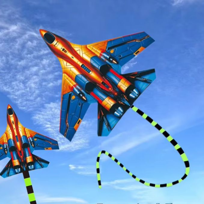 HTMCK戦闘機型凧45cm大型飛行機凧、100mラインハン - Kite Easy Fly Kids のレビューと価格