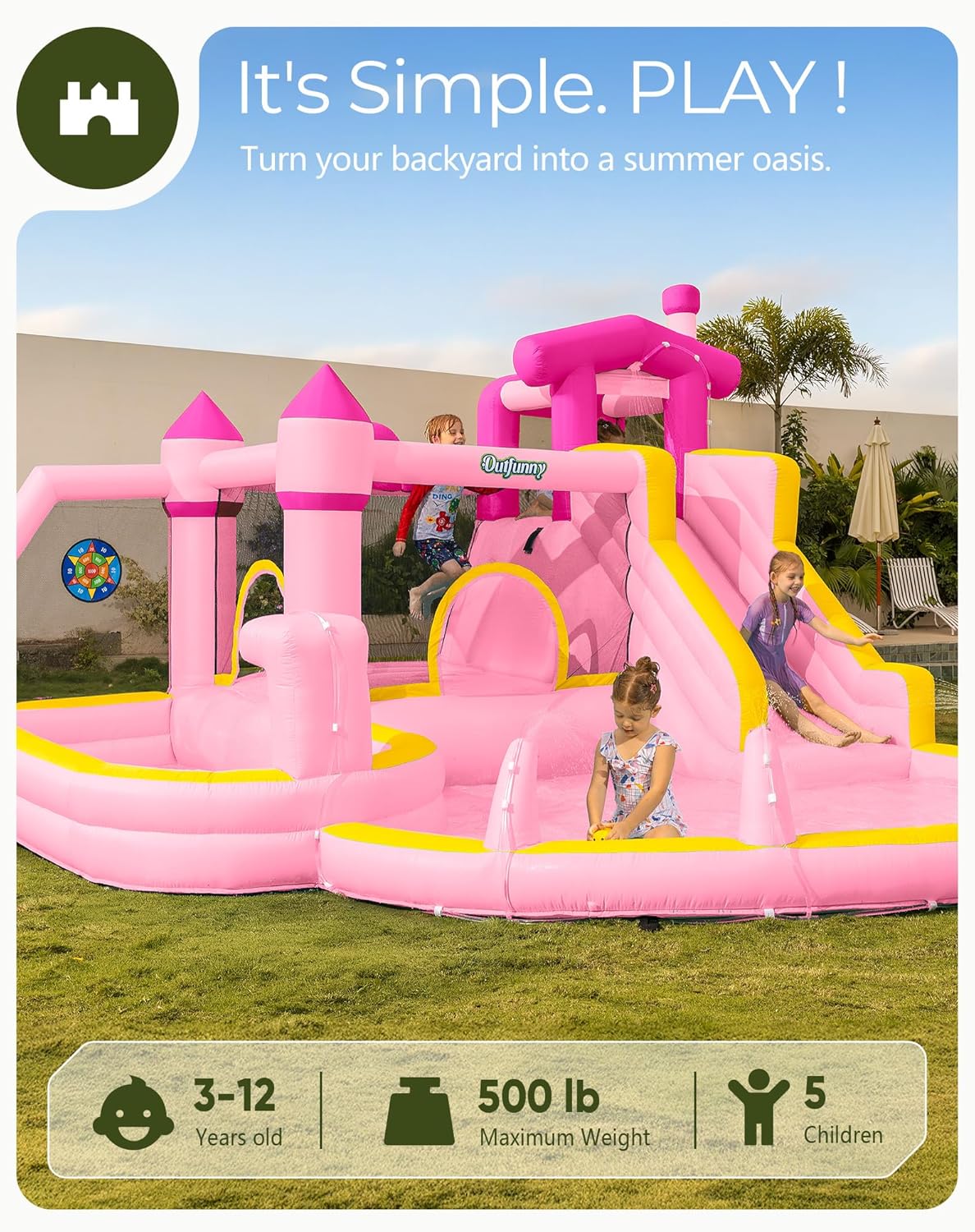 ピンクのインフレータブルウォータースライドバウンスハウス（3 - Kids Outdoor Inflatable Water Slide のレビューと価格
