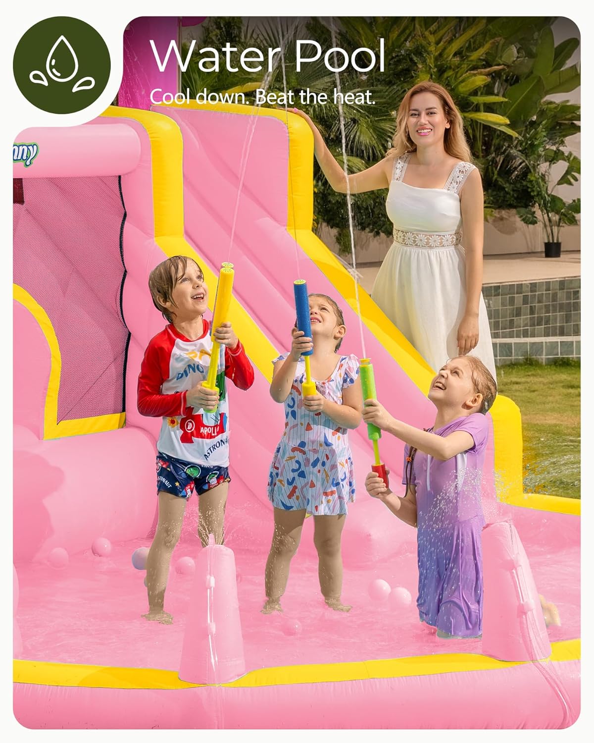 ピンクのインフレータブルウォータースライドバウンスハウス（3 - Kids Outdoor Inflatable Water Slide のレビューと価格