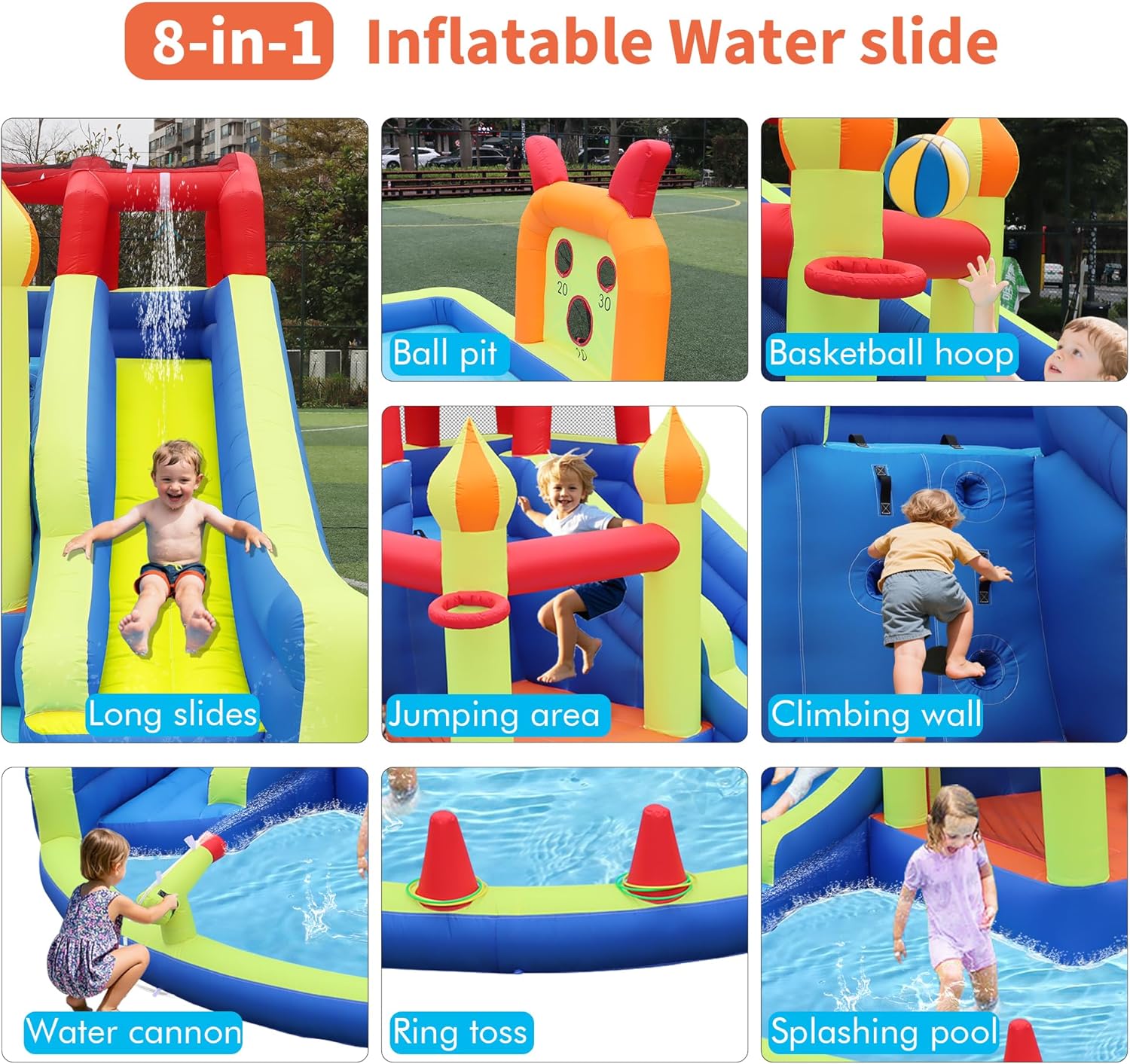 子供用ジャンプキャッスル、長いインフレータブルウォータースラ - Kids Outdoor Inflatable Water Slide のレビューと価格