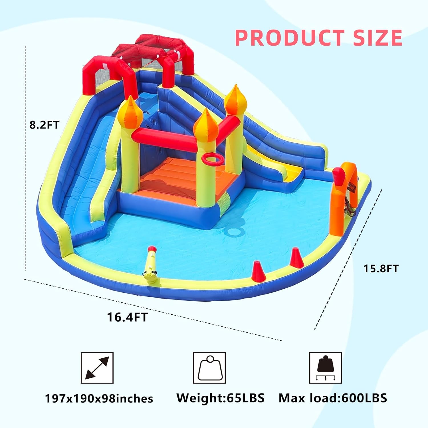 子供用ジャンプキャッスル、長いインフレータブルウォータースラ - Kids Outdoor Inflatable Water Slide のレビューと価格