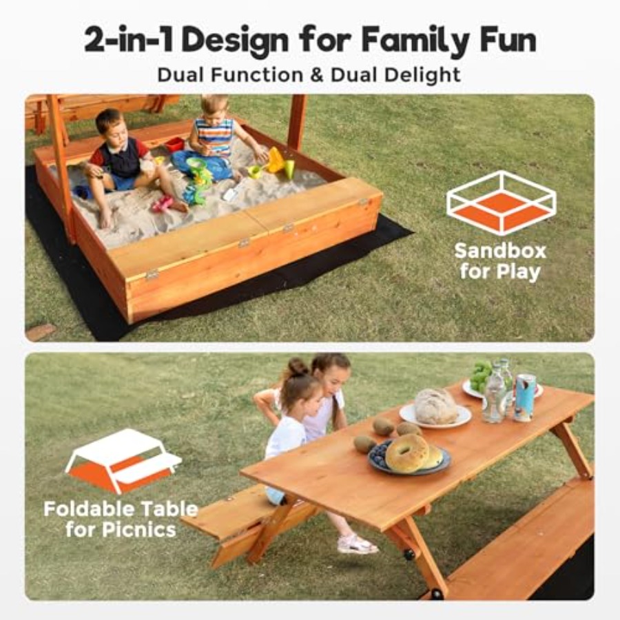 裏庭用木製キッズサンドボックス、ピクニックテーブルと収納ボッ - Kids Outdoor Picnic Table のレビューと価格