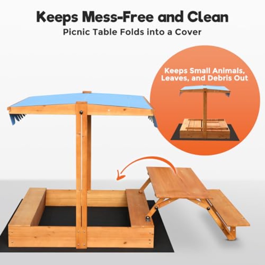 裏庭用木製キッズサンドボックス、ピクニックテーブルと収納ボッ - Kids Outdoor Picnic Table のレビューと価格