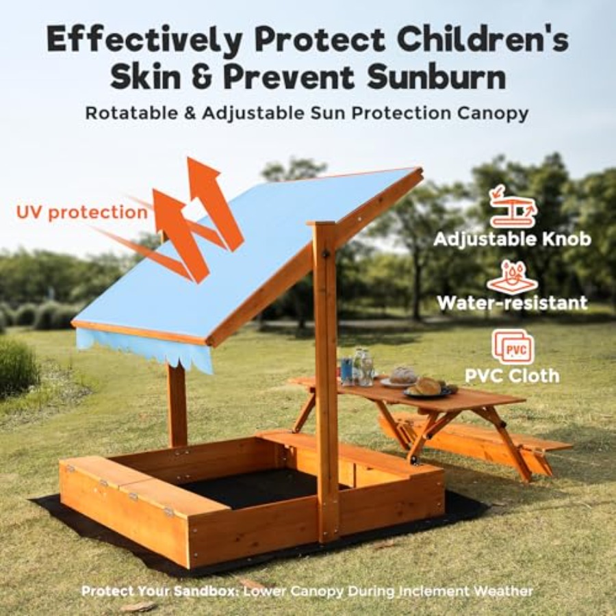 裏庭用木製キッズサンドボックス、ピクニックテーブルと収納ボッ - Kids Outdoor Picnic Table のレビューと価格