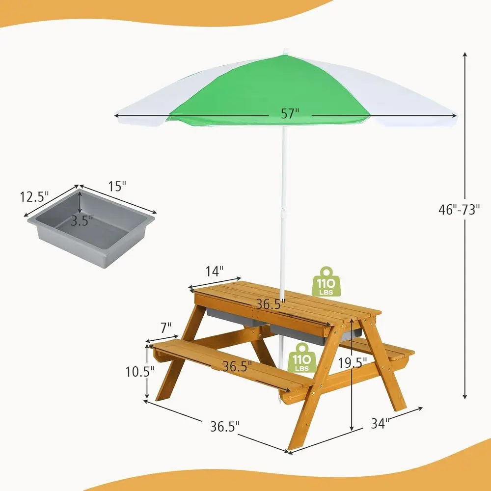 3in1高さ調節可能傘付きキッズピクニックテーブル、水遊び＆ - Kids Outdoor Picnic Table のレビューと価格