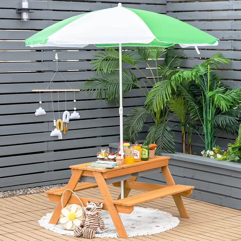 4-in-1木製砂場＆水遊びピクニックテーブル、取り外し可能 - Kids Outdoor Picnic Table のレビューと価格