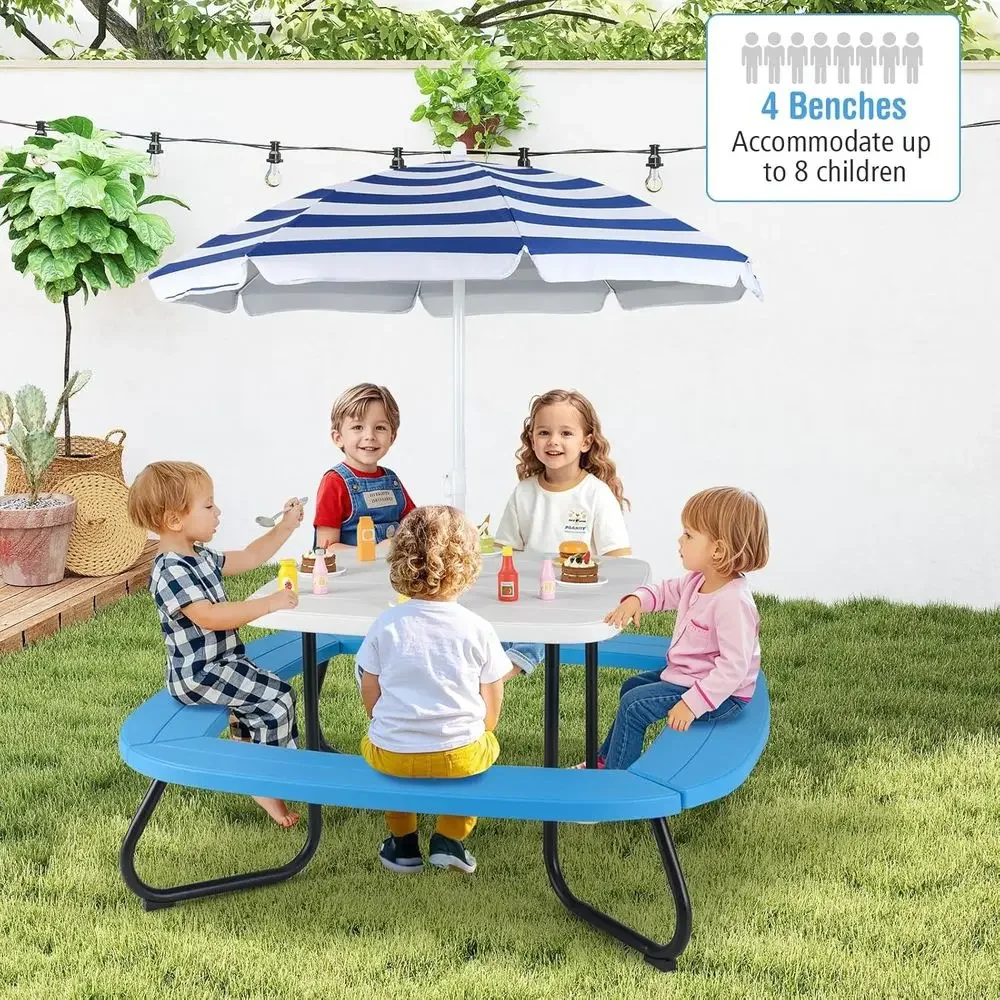 8人用子供用ピクニックテーブル、傘付き、幼児用アクティビティ - Kids Outdoor Picnic Table のレビューと価格