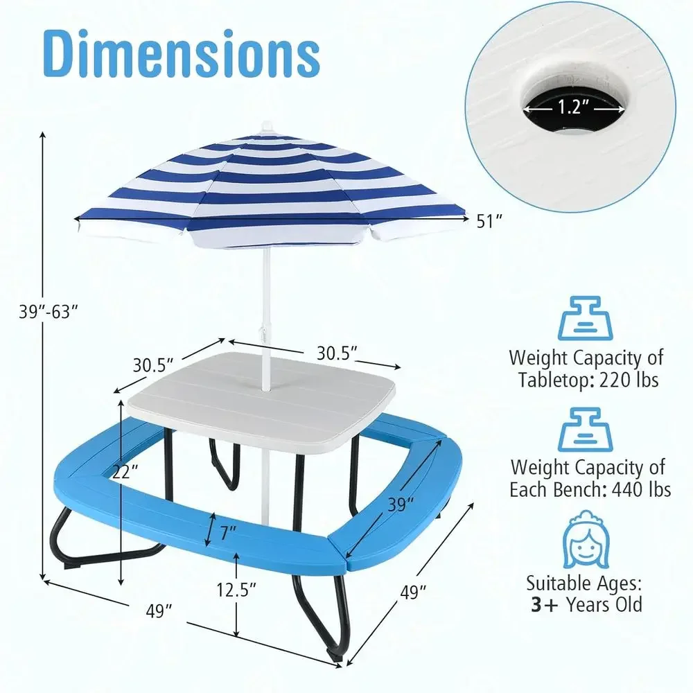 8人用子供用ピクニックテーブル、傘付き、幼児用アクティビティ - Kids Outdoor Picnic Table のレビューと価格