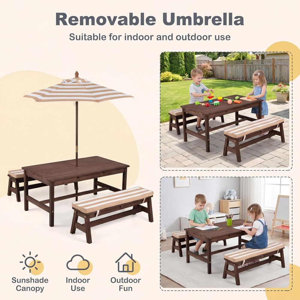 キッズピクニックテーブル、大型42インチx23インチテーブル - Kids Outdoor Picnic Table のレビューと価格