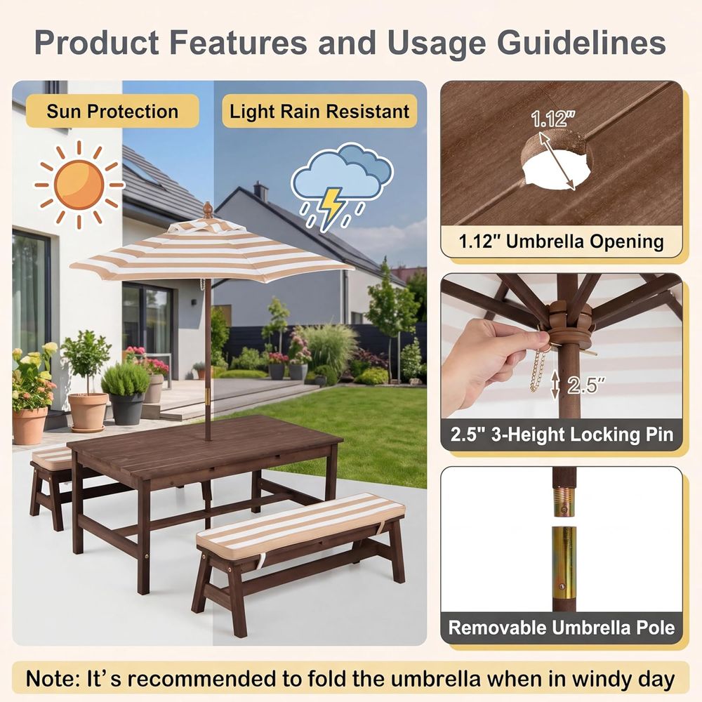 キッズピクニックテーブル、大型42インチx23インチテーブル - Kids Outdoor Picnic Table のレビューと価格