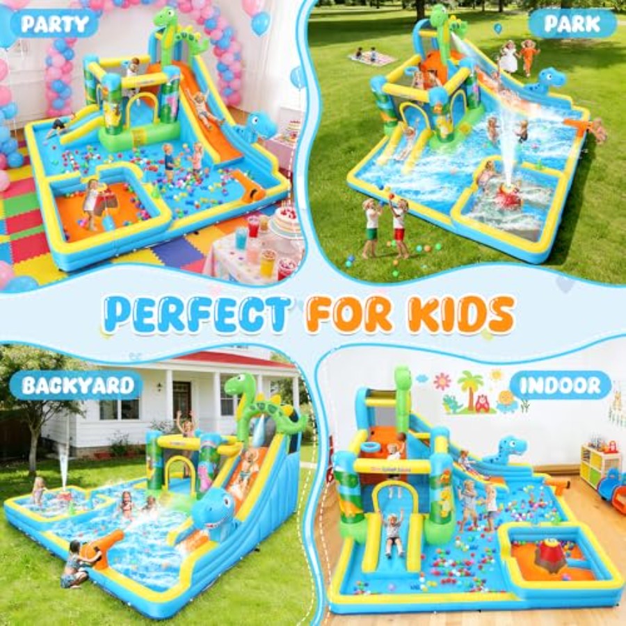 屋外裏庭用インフレータブルウォータースライド：恐竜テーマの1 - Kids Outdoor Inflatable Water Slide のレビューと価格