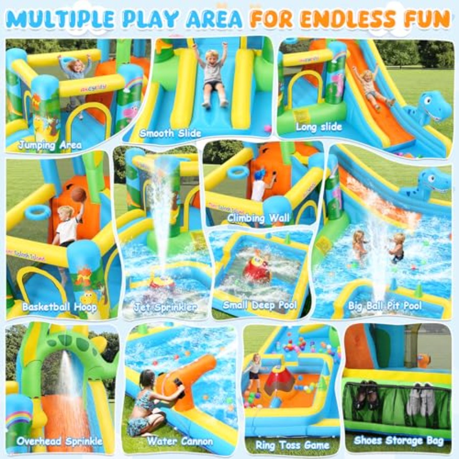 屋外裏庭用インフレータブルウォータースライド：恐竜テーマの1 - Kids Outdoor Inflatable Water Slide のレビューと価格