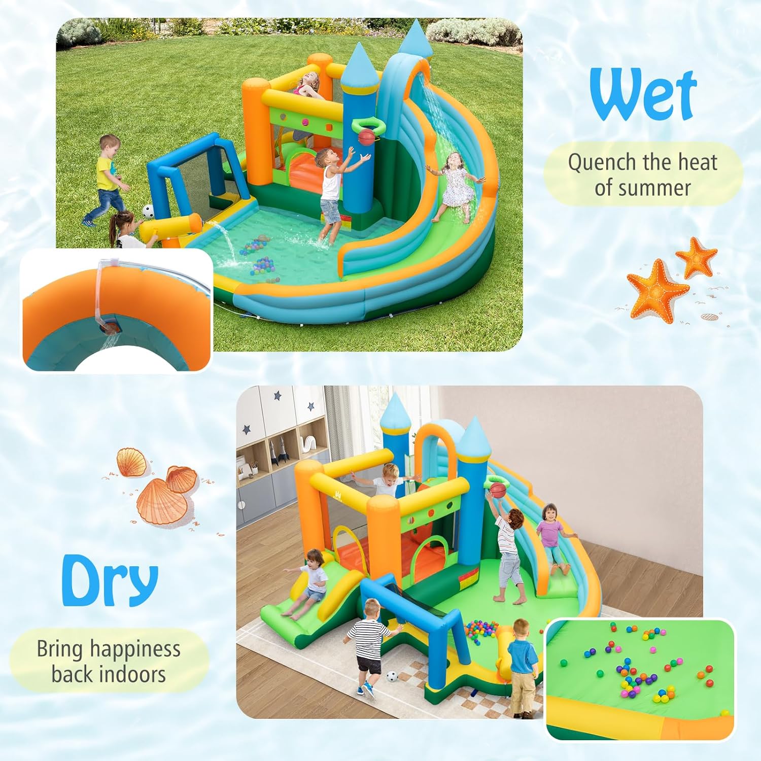 9in1大型子供用インフレータブルウォータースライドバウンス - Kids Outdoor Inflatable Water Slide のレビューと価格