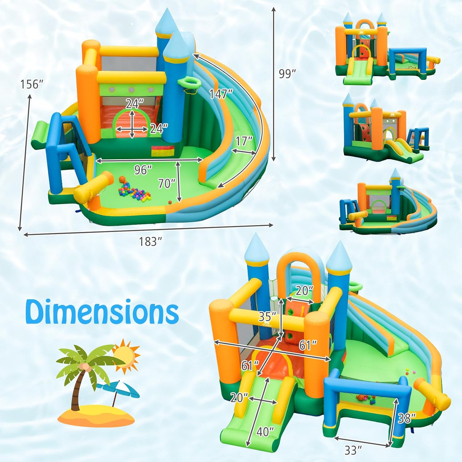 9in1大型子供用インフレータブルウォータースライドバウンス - Kids Outdoor Inflatable Water Slide のレビューと価格