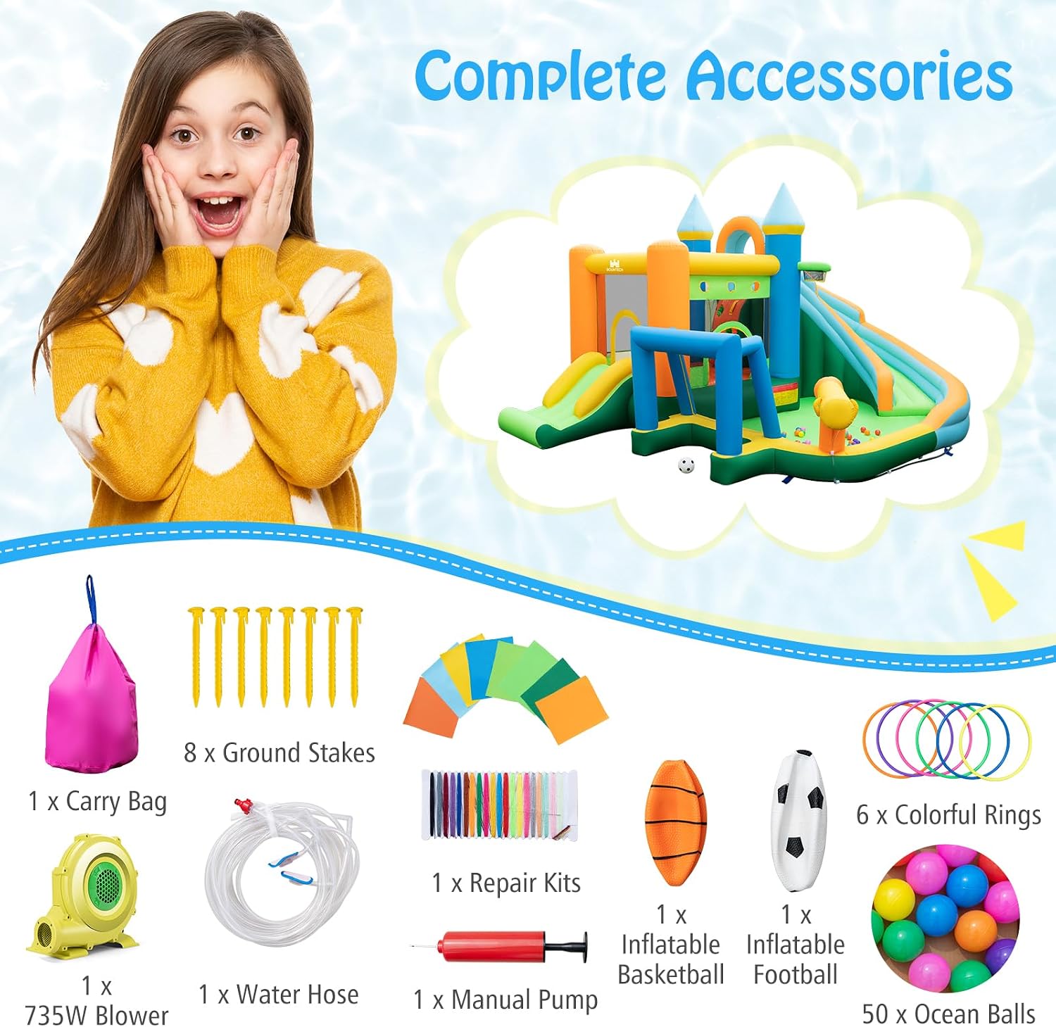 9in1大型子供用インフレータブルウォータースライドバウンス - Kids Outdoor Inflatable Water Slide のレビューと価格