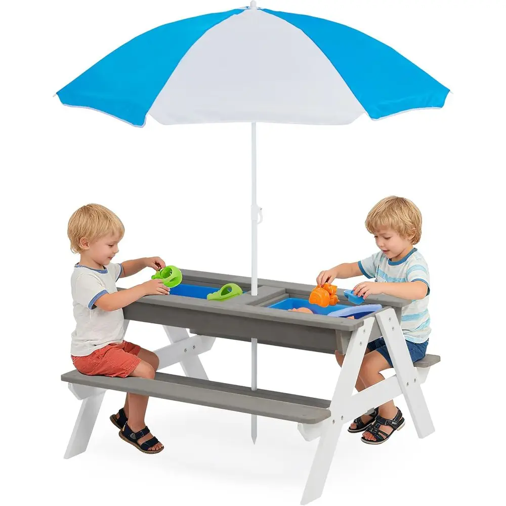 子供用3-in-1木製ピクニックテーブル、屋外砂場・水遊び用 - Kids Outdoor Picnic Table のレビューと価格