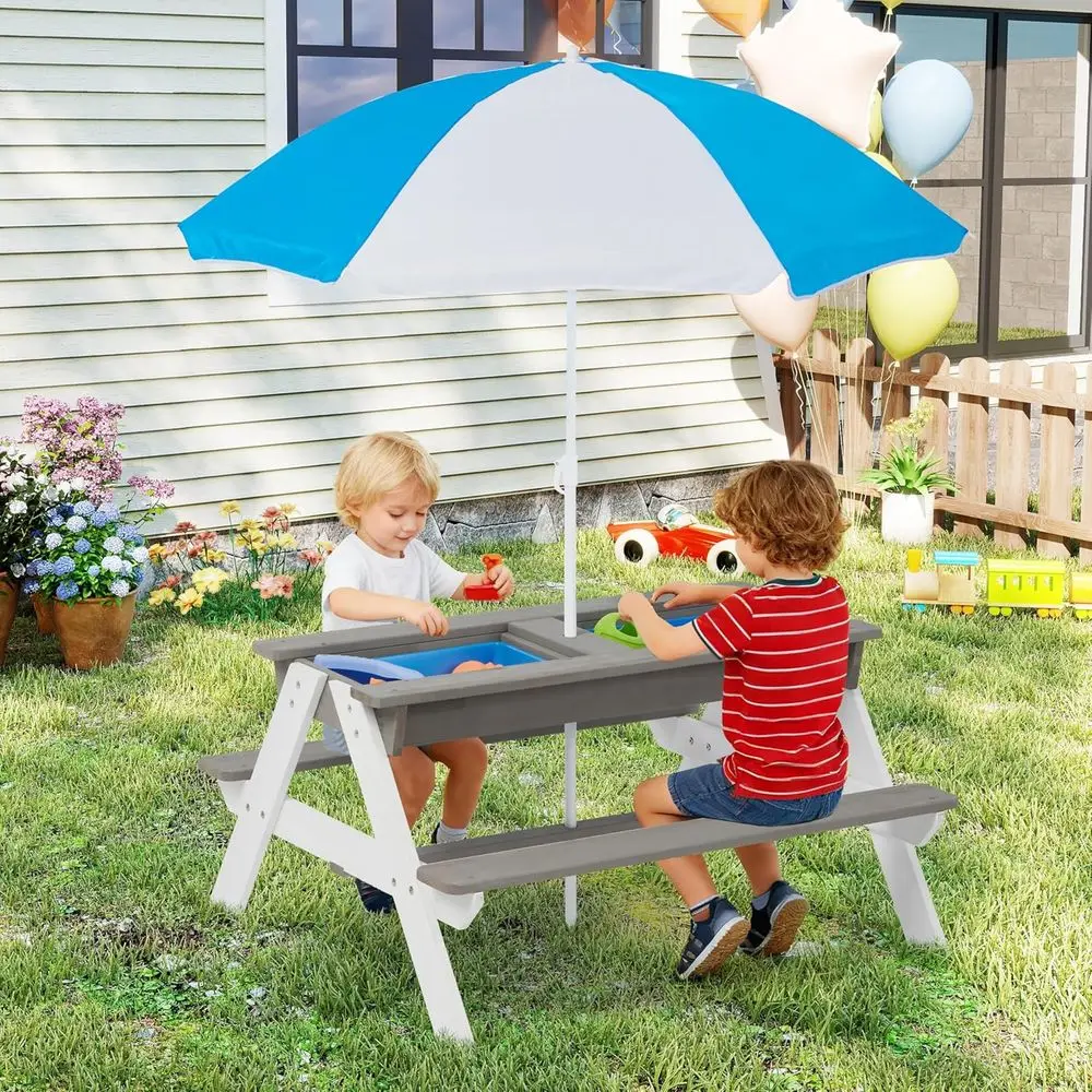 子供用3-in-1木製ピクニックテーブル、屋外砂場・水遊び用 - Kids Outdoor Picnic Table のレビューと価格