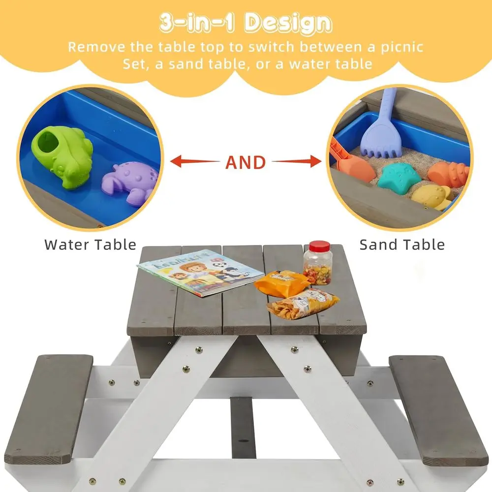 子供用3-in-1木製ピクニックテーブル、屋外砂場・水遊び用 - Kids Outdoor Picnic Table のレビューと価格