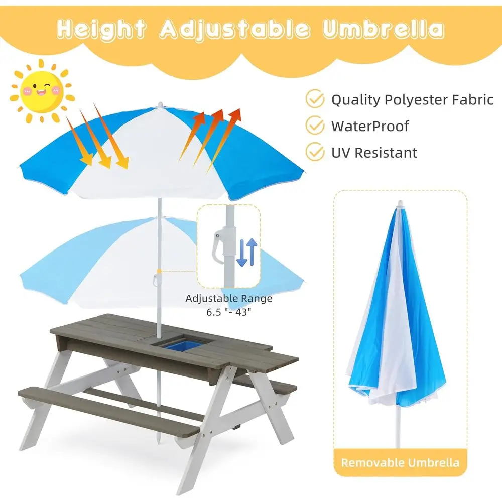 子供用3-in-1木製ピクニックテーブル、屋外砂場・水遊び用 - Kids Outdoor Picnic Table のレビューと価格