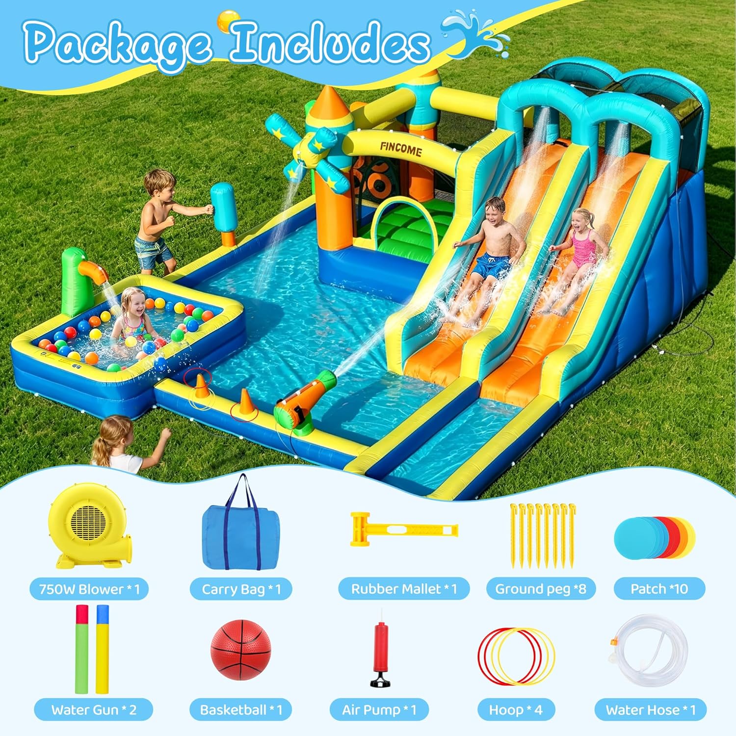 10in1インフレータブルバウンスハウス、ダブルウォータース - Kids Outdoor Inflatable Water Slide のレビューと価格