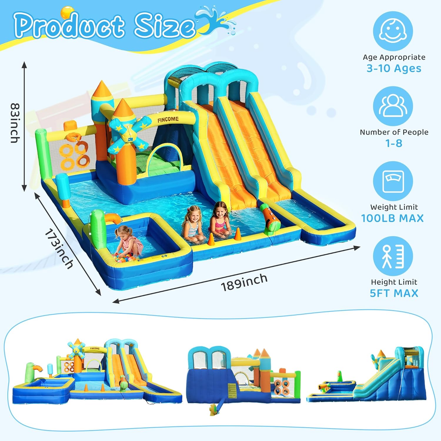 10in1インフレータブルバウンスハウス、ダブルウォータース - Kids Outdoor Inflatable Water Slide のレビューと価格