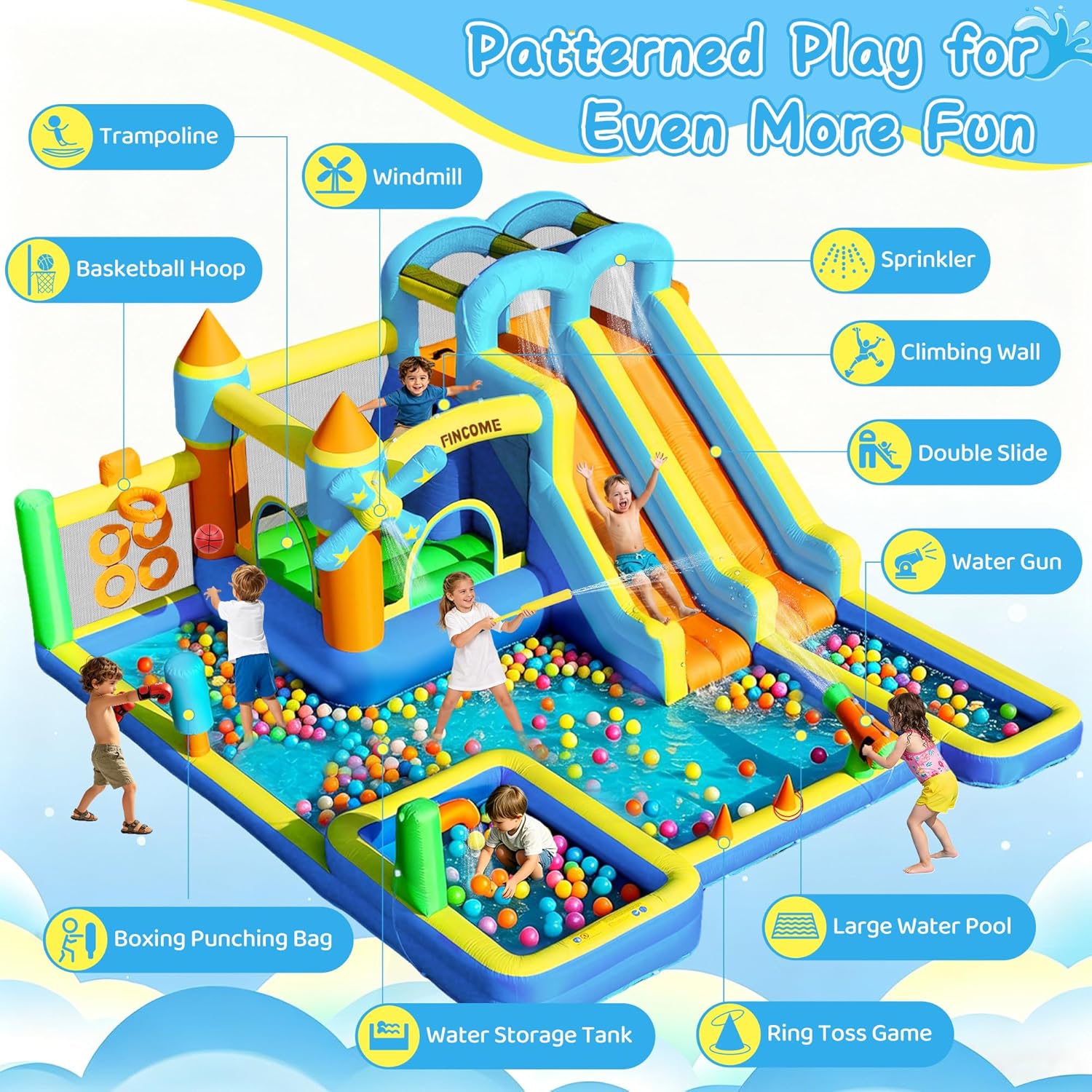10in1インフレータブルバウンスハウス、ダブルウォータース - Kids Outdoor Inflatable Water Slide のレビューと価格
