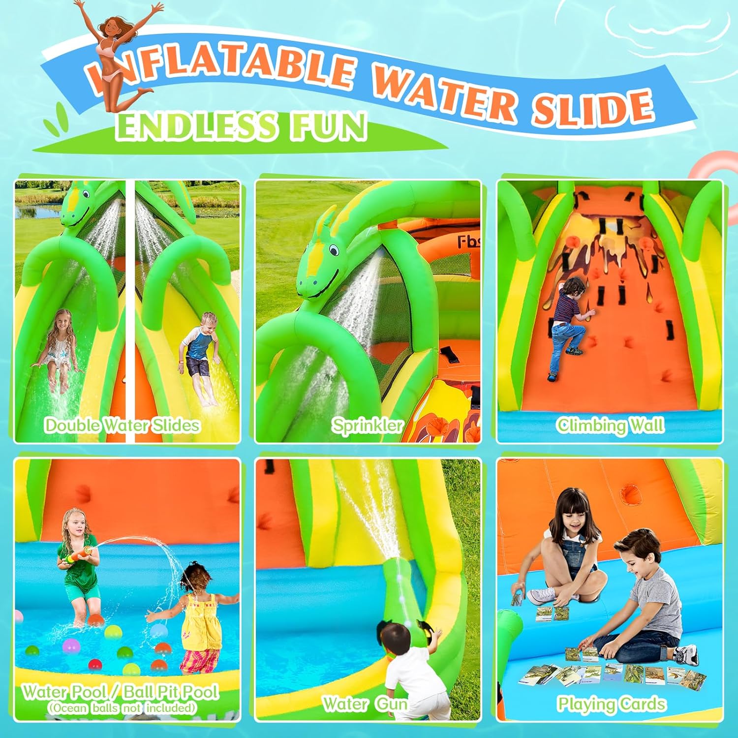 子供用インフレータブルバウンスハウス（滑り台、クライミングウ - Kids Outdoor Inflatable Water Slide のレビューと価格