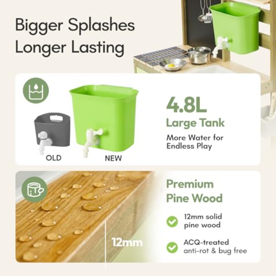 子供用屋外泥遊びキッチン：天然木色の木製プレイセット、4.8 - Kids Outdoor Mud Kitchen のレビューと価格