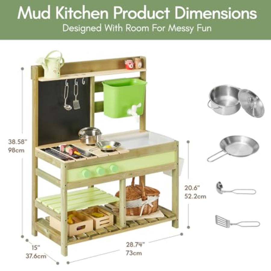 子供用屋外泥遊びキッチン：天然木色の木製プレイセット、4.8 - Kids Outdoor Mud Kitchen のレビューと価格