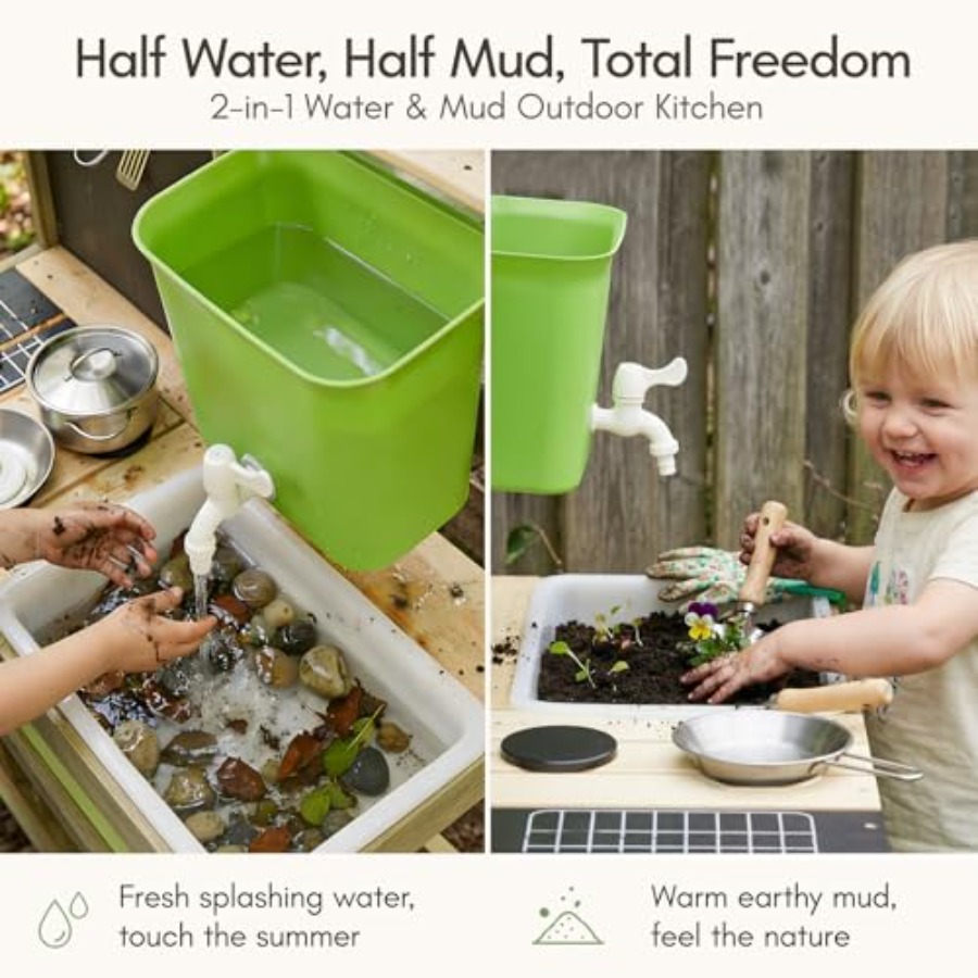 子供用屋外泥遊びキッチン：天然木色の木製プレイセット、4.8 - Kids Outdoor Mud Kitchen のレビューと価格