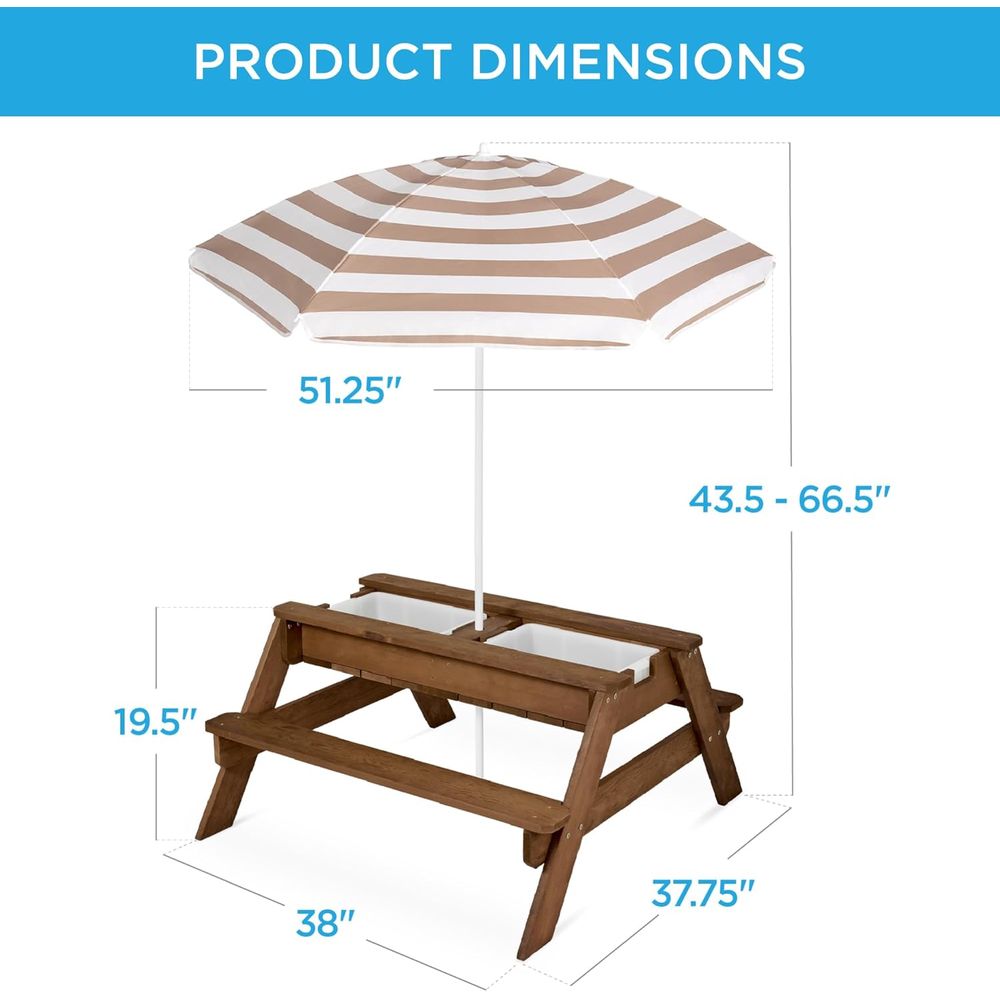 子供用ピクニックテーブル（傘付き）、3-in-1砂場＆水遊び - Kids Outdoor Picnic Table のレビューと価格
