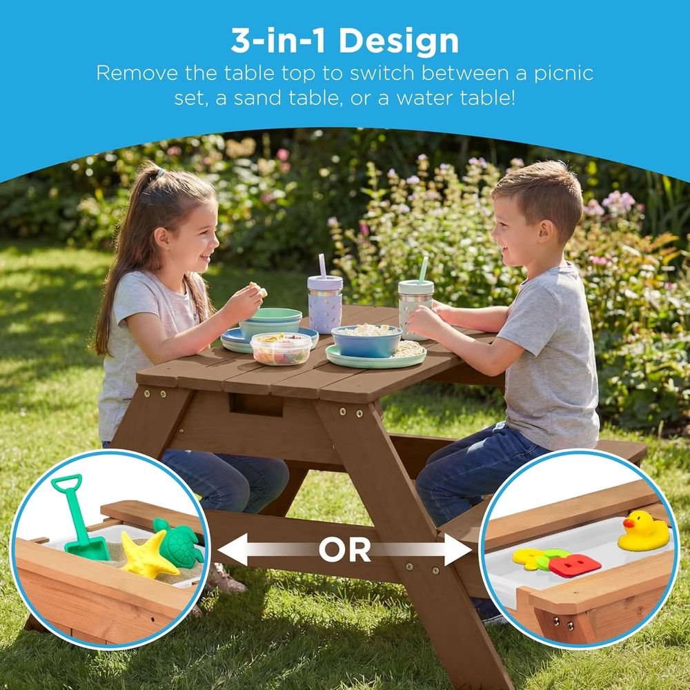 子供用ピクニックテーブル（傘付き）、3-in-1砂場＆水遊び - Kids Outdoor Picnic Table のレビューと価格