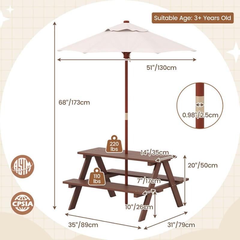 屋外用4人掛け子供用ピクニックテーブルベンチセット（取り外し - Kids Outdoor Picnic Table のレビューと価格