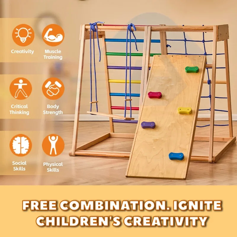 木製クライミングフレーム屋内遊具 室内キッズアクティビティ  - Kids Outdoor Climbing Frame のレビューと価格
