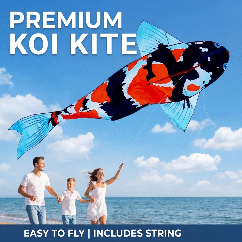 簡単に飛ばせる大型魚凧、優れた飛行性能、3メートルの鯉凧、1 - Kite Easy Fly Kids のレビューと価格