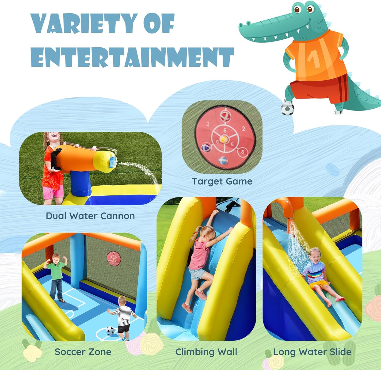 インフレータブルウォータースライド、デュアルキャノン付きウォ - Kids Outdoor Inflatable Water Slide のレビューと価格